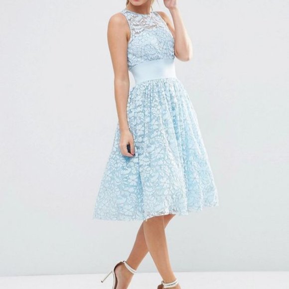 ASOS Petite Dresses & Skirts - Like New ASOS Petite Salon Lace Applique Midi Prom Dress Sz US 2 Pastel Blue